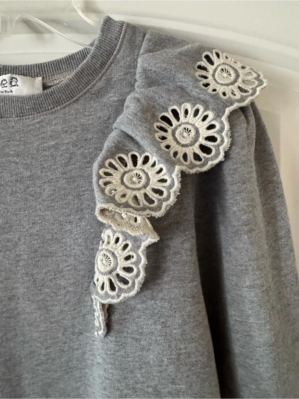 SEA Blaine Openwork Embroidery Adorned Long Sleeve Combo Dress, Grey NWT 10Y